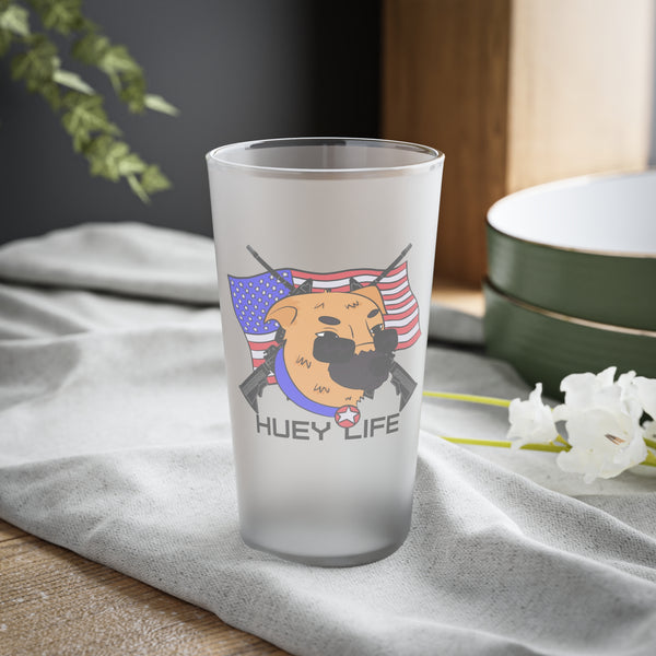 Huey Life Dog Crossed Rifles Frosted Pint Glass, 16oz