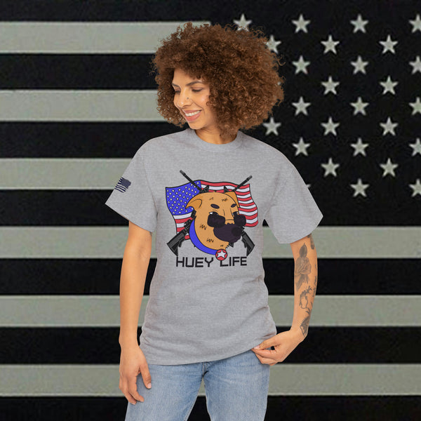 Huey Life Dog Crossed Rifles with Carbon Fiber Flag Heavy Cotton Tee
