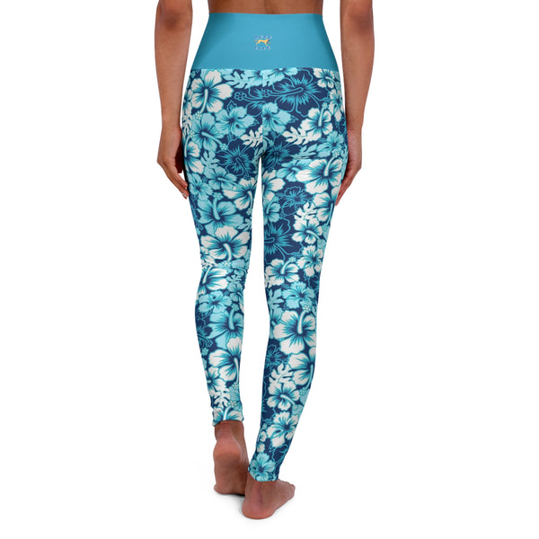 Huey Life Blue Hawaiian Pattern High Waisted Yoga Leggings - Huey's Sales