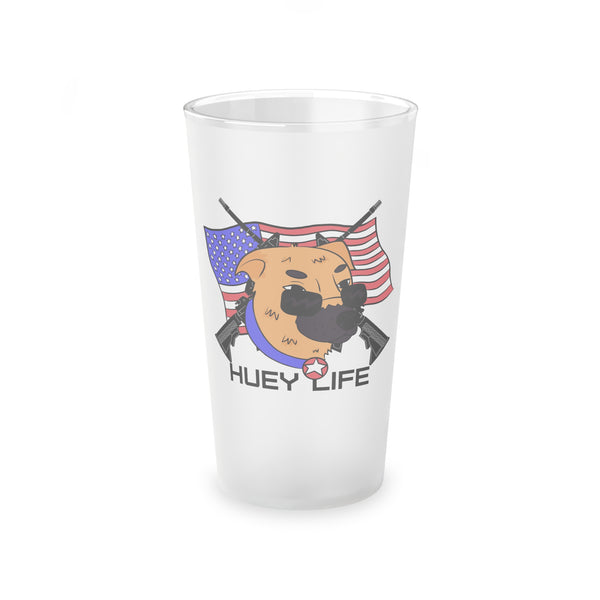 Huey Life Dog Crossed Rifles Frosted Pint Glass, 16oz