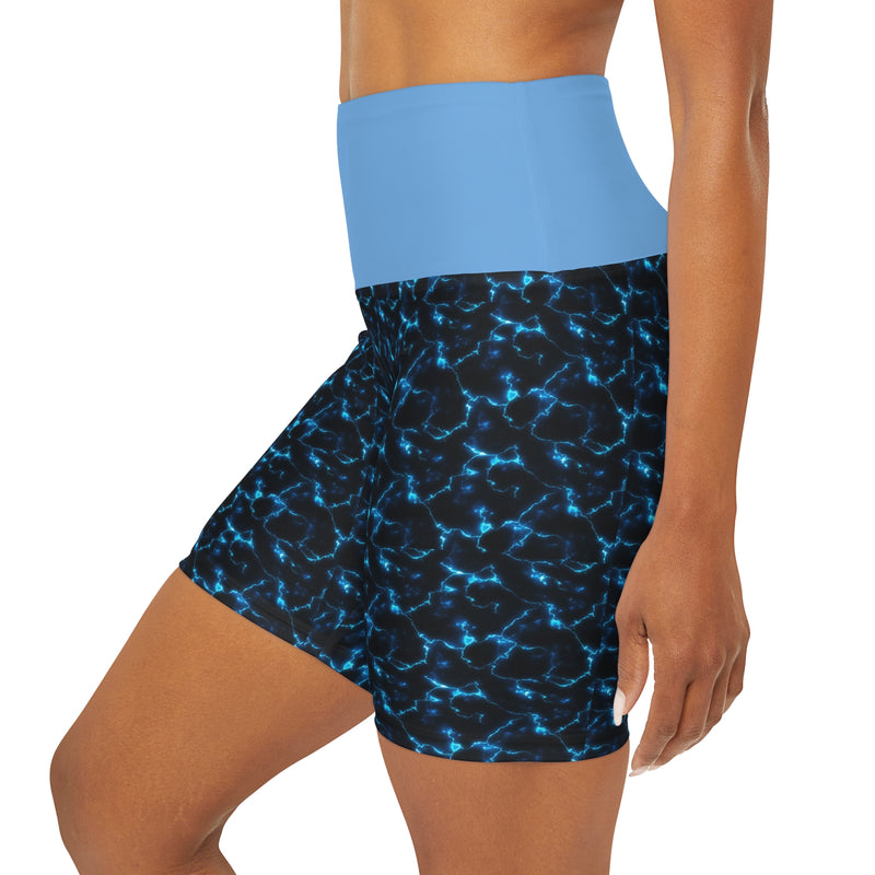 Huey Life Blue Lightning High Waisted Yoga Shorts - Huey's Sales