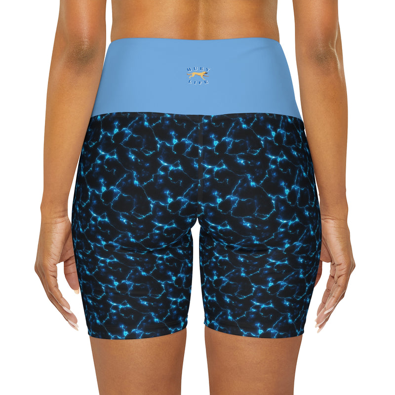 Huey Life Blue Lightning High Waisted Yoga Shorts - Huey's Sales